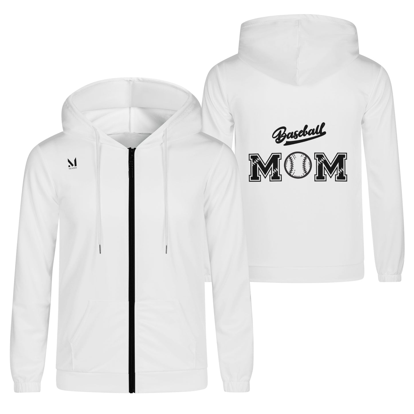 Maverick Baseball Mom Zip-up Hoodie - White