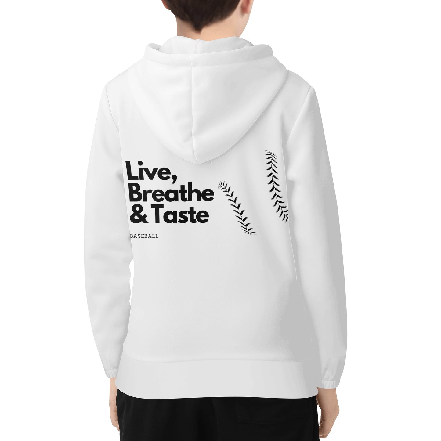 Maverick Youth Zip-up Live Breathe Taste Baseball Hoodie- White