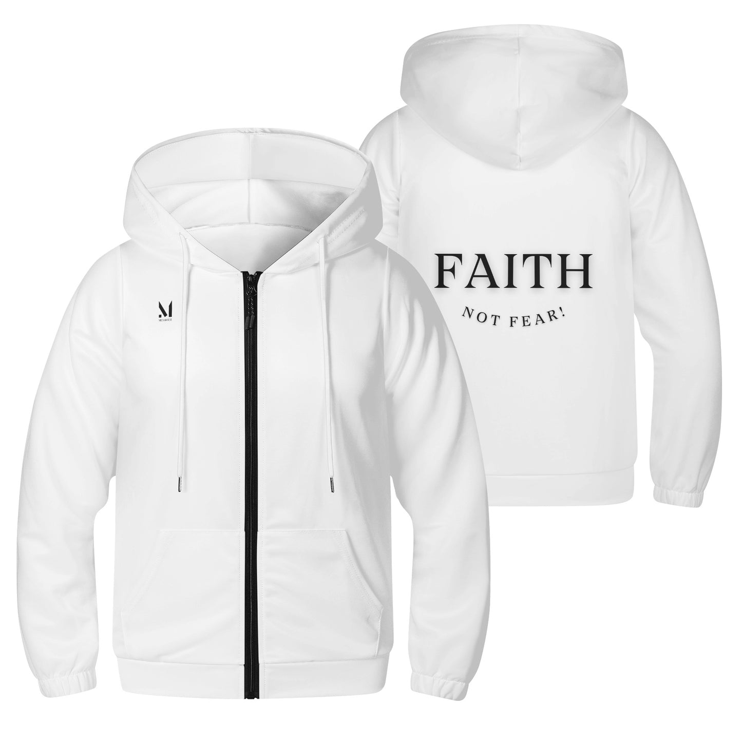 Maverick Youth Zip-up Faith Not Fear Hoodie - White