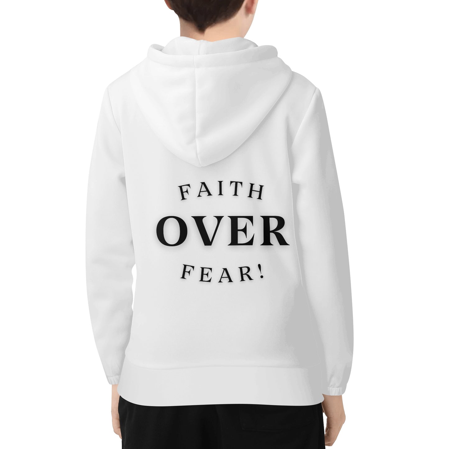 Maverick Youth Zip-up Faith Over Fear Hoodie - White