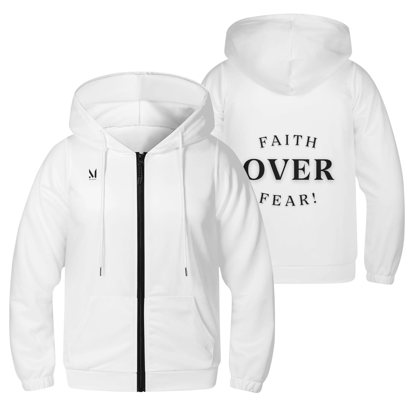 Maverick Youth Zip-up Faith Over Fear Hoodie - White