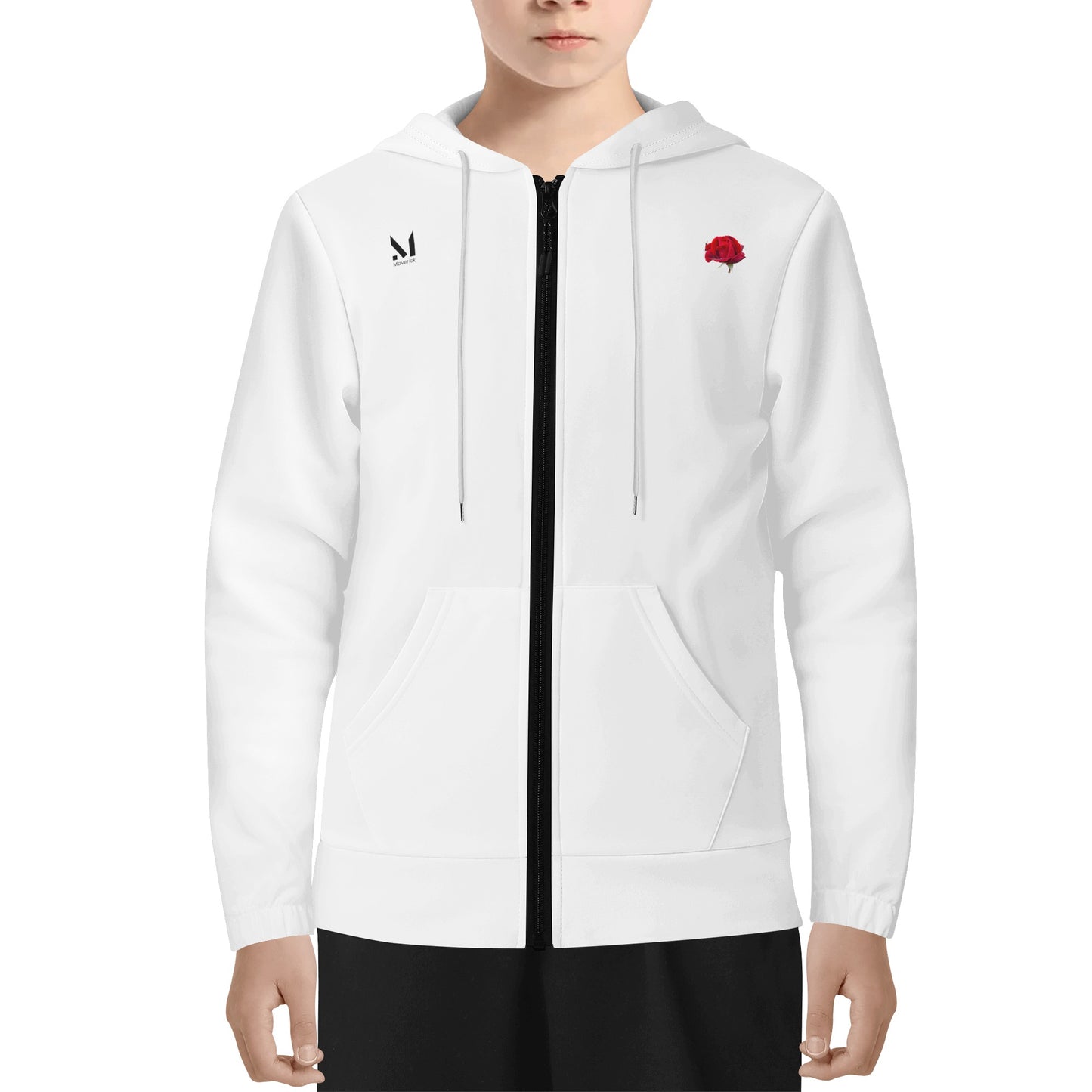 Maverick Youth Zip-up Rose Hoodie - White