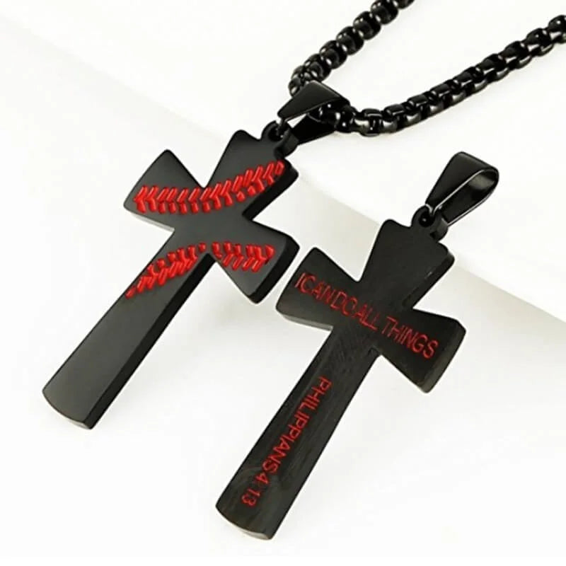 Baseball Cross Necklaces - I Can Do All Things Strength Bible Verse