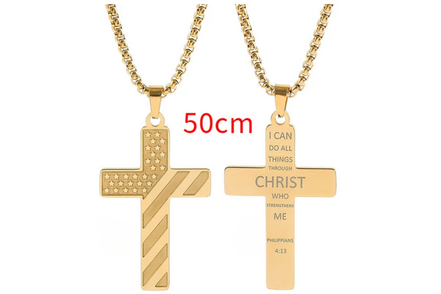 American Flag Cross Necklace - Inspirational Bible Verse