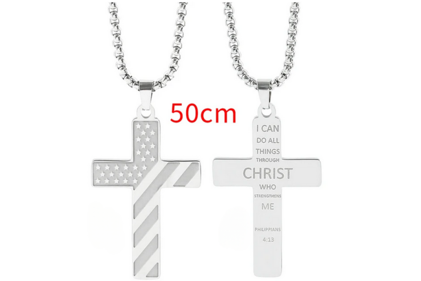 American Flag Cross Necklace - Inspirational Bible Verse